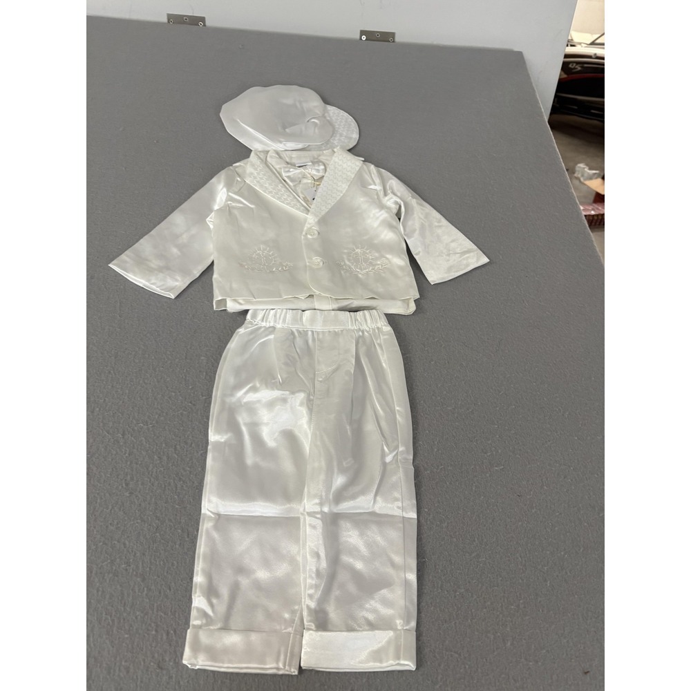 Booulfi Baby Boy Set Suit 9-12M Cream Formal Outfit Vest Hat Bow Tie New Baptism